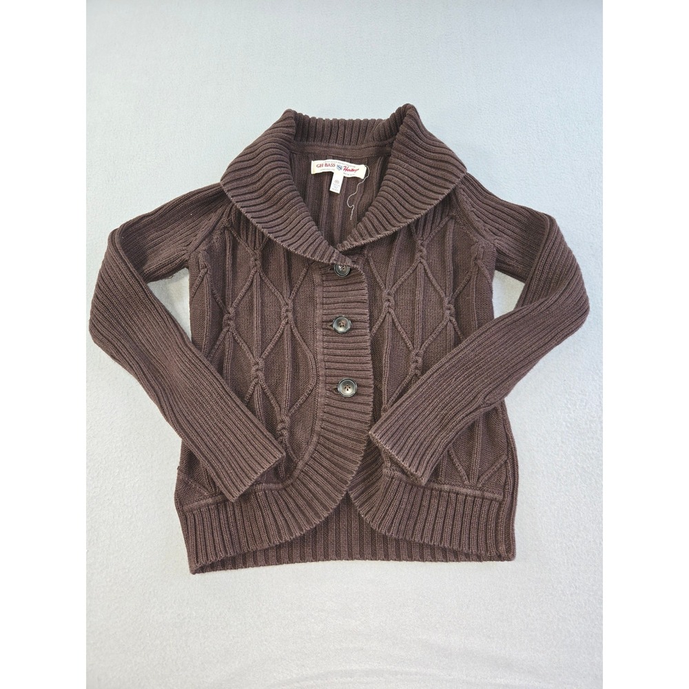 GH Bass Cardigan Womens Medium Brown Heritage Collection Cable Knit Shawl Collar